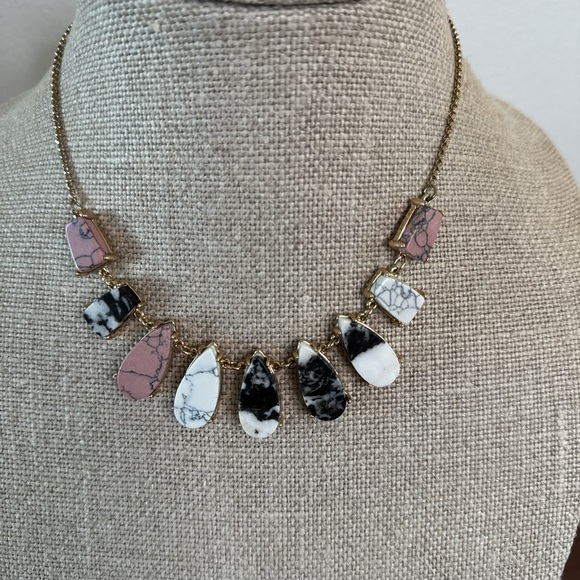 Ann Taylor LOFT gold-tone statement necklace with white, black and pink stones - Picture 2 of 3